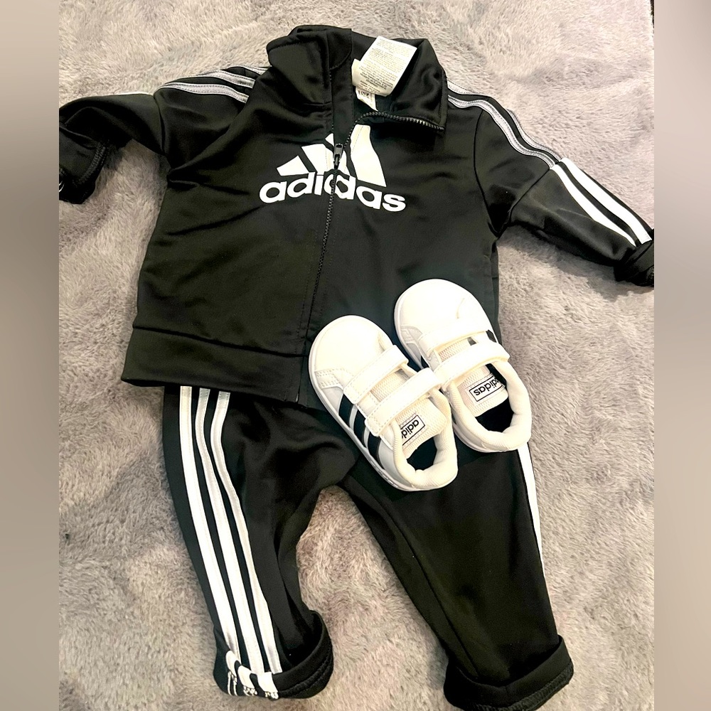 Adidas track outfit with adidas NEW shoes 6month old